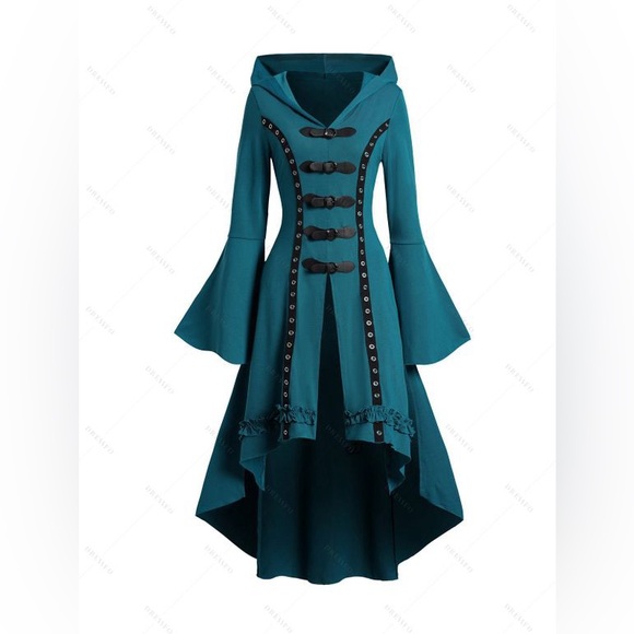 dress lilly Dresses & Skirts - Grommet Gothic Hooded Top High Low Hem Buckle Flare Sleeve Frilled Top